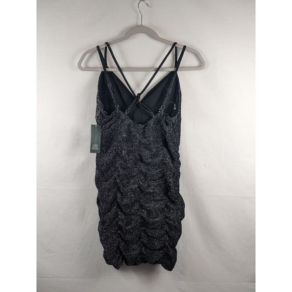 Ruched Bodycon Dress Sleeveless Mini Wild Fable Black XS Plunge Shimmer Fitted - Picture 7 of 7